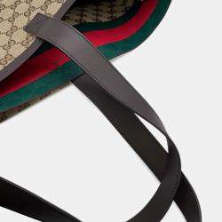 Pre Owned Gucci GG Canvas Tortissima Tote Bag Beige Canvas Leather