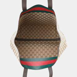 Pre Owned Gucci GG Canvas Tortissima Tote Bag Beige Canvas Leather