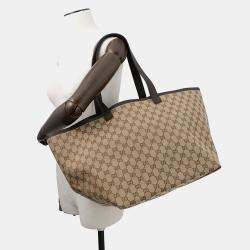 Pre Owned Gucci GG Canvas Tortissima Tote Bag Beige Canvas Leather