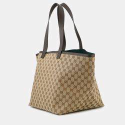 Pre Owned Gucci GG Canvas Tortissima Tote Bag Beige Canvas Leather