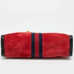 Pre Owned Gucci Red/Black Suede and Patent Leather Medium Ophidia Chain Shoulder Bag