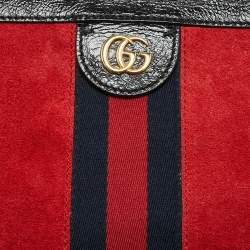 Pre Owned Gucci Red/Black Suede and Patent Leather Medium Ophidia Chain Shoulder Bag
