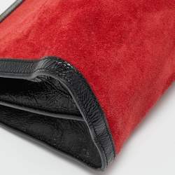 Pre Owned Gucci Red/Black Suede and Patent Leather Medium Ophidia Chain Shoulder Bag