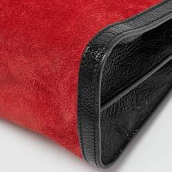 Pre Owned Gucci Red/Black Suede and Patent Leather Medium Ophidia Chain Shoulder Bag