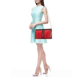 Pre Owned Gucci Red/Black Suede and Patent Leather Medium Ophidia Chain Shoulder Bag