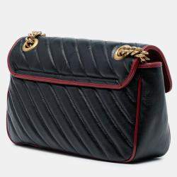 Pre Owned Gucci Medium GG Marmont Matelasse Diagonal Leather Torchon Shoulder Bag
