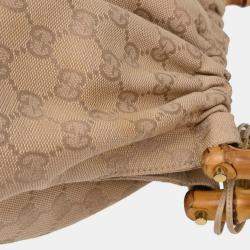 Pre Owned Gucci Beige Canvas Bamboo GG Handbag