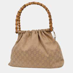 Pre Owned Gucci Beige Canvas Bamboo GG Handbag