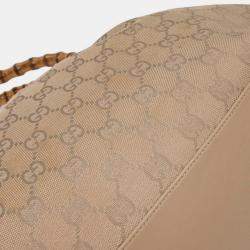 Pre Owned Gucci Beige Canvas Bamboo GG Handbag