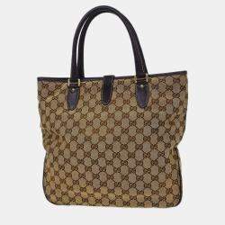 Pre Owned Gucci Brown Beige Jackie Tote Bag