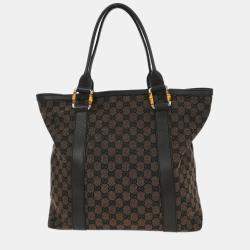 Pre Owned Gucci Brown Bamboo GG Handbag
