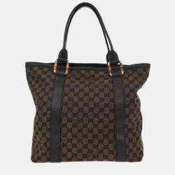 Pre Owned Gucci Brown Bamboo GG Handbag