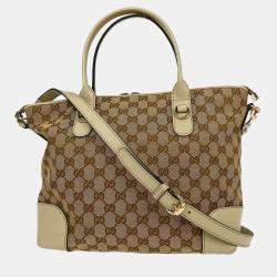 Pre Owned Gucci Beige Heart Bit GG 2way Tote Bag