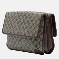 Pre Owned Gucci Brown Medium GG Supreme Web Neo Vintage Double Flap Messenger Bag
