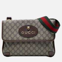Pre Owned Gucci Brown Medium GG Supreme Web Neo Vintage Double Flap Messenger Bag