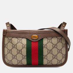 Pre Owned Gucci Beige Brown GG Supreme Web Ophidia Crossbody