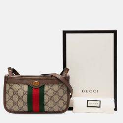 Pre Owned Gucci Beige Brown GG Supreme Web Ophidia Crossbody