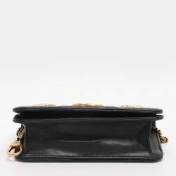Pre Owned Gucci Black Animal Studs Matelasse Leather Mini GG Marmont Chain Clutch