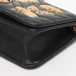 Pre Owned Gucci Black Animal Studs Matelasse Leather Mini GG Marmont Chain Clutch