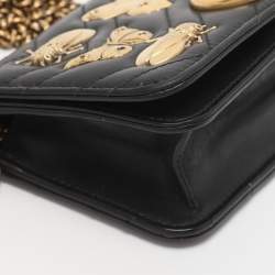 Pre Owned Gucci Black Animal Studs Matelasse Leather Mini GG Marmont Chain Clutch