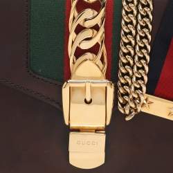 Pre Owned Gucci Metallic Black Leather Mini Web Chain Sylvie Crossbody Bag