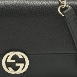 Pre Owned Gucci Black Leather Interlocking G Wallet On Chain