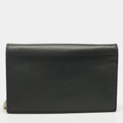 Pre Owned Gucci Black Leather Interlocking G Wallet On Chain