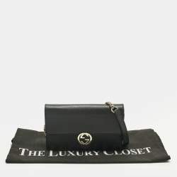 Pre Owned Gucci Black Leather Interlocking G Wallet On Chain