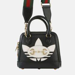 Pre Owned Gucci Black Adidas Mini Leather Horsebit 1955 Top Handle Bag