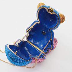 مملوكة مسبقًا حقيبة كتف غوتشي GG دمية دب سواروفسكي زرقاء متعددة الألوان