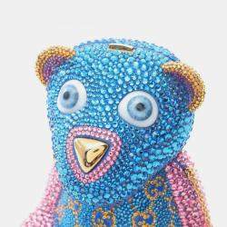 مملوكة مسبقًا حقيبة كتف غوتشي GG دمية دب سواروفسكي زرقاء متعددة الألوان