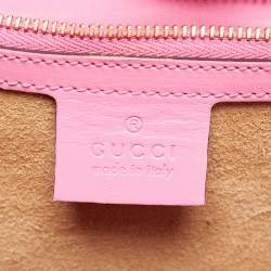 Pre Owned Gucci Fuchsia Leather Medium Web Sylvie Top Handle Bag