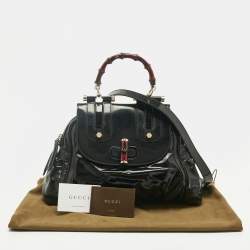 Pre Owned Gucci Black Coated Fabric and Leather Dialux Pop Bamboo Top Handle Bag