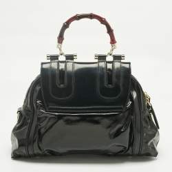 Pre Owned Gucci Black Coated Fabric and Leather Dialux Pop Bamboo Top Handle Bag