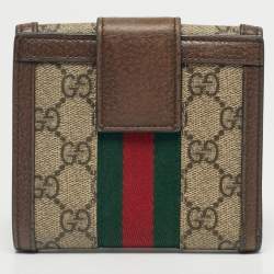 Pre Owned Gucci Beige/Ebony GG Supreme Canvas and Leather Ophidia French Wallet