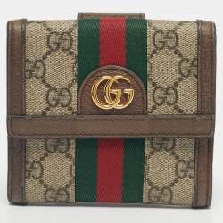 Pre Owned Gucci Beige/Ebony GG Supreme Canvas and Leather Ophidia French Wallet