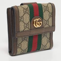 Pre Owned Gucci Beige/Ebony GG Supreme Canvas and Leather Ophidia French Wallet