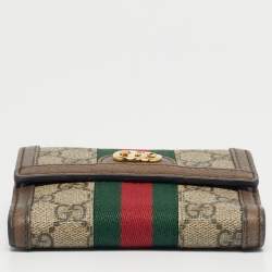 Pre Owned Gucci Beige/Ebony GG Supreme Canvas and Leather Ophidia French Wallet