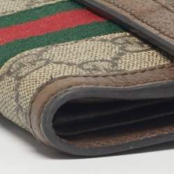 Pre Owned Gucci Beige/Ebony GG Supreme Canvas and Leather Ophidia French Wallet