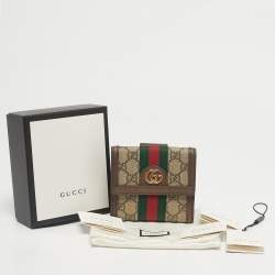 Pre Owned Gucci Beige/Ebony GG Supreme Canvas and Leather Ophidia French Wallet
