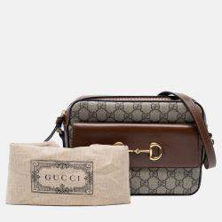 Pre Owned Gucci Brown Small GG Supreme Horsebit 1955 Crossbody