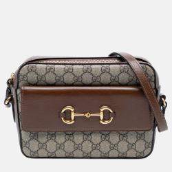 Pre Owned Gucci Brown Small GG Supreme Horsebit 1955 Crossbody