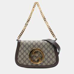 Pre Owned Gucci Beige Brown Small GG Supreme Blondie Chain Satchel