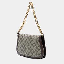 Pre Owned Gucci Beige Brown Small GG Supreme Blondie Chain Satchel