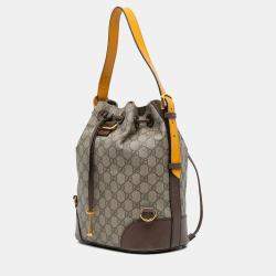 Pre Owned Gucci Beige/Brown GG Supreme Neo Vintage Drawstring Bucket Bag