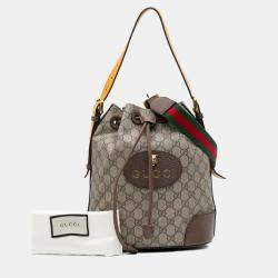 Pre Owned Gucci Beige/Brown GG Supreme Neo Vintage Drawstring Bucket Bag