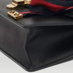 Pre Owned Gucci Black Leather Small Web Chain Sylvie Shoulder Bag
