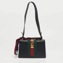 Pre Owned Gucci Black Leather Small Web Chain Sylvie Shoulder Bag