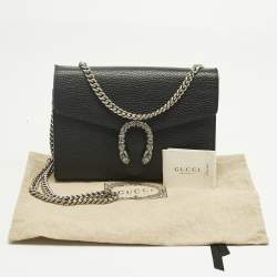 Pre Owned Gucci Black Leather Dionysus Wallet on Chain