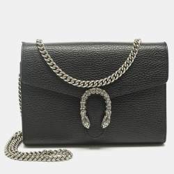 Pre Owned Gucci Black Leather Dionysus Wallet on Chain